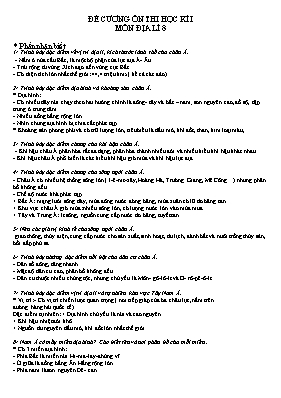 Đề cương ôn thi học kì I Địa lí lớp 8